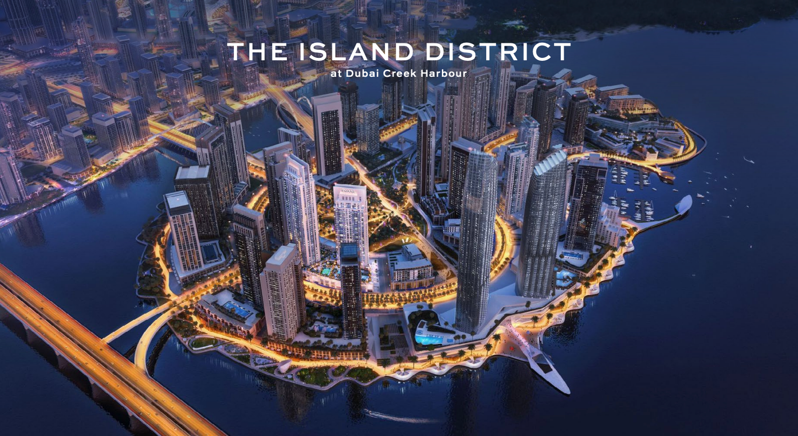 The Island District at Dubai Creek Harbour — aerial view